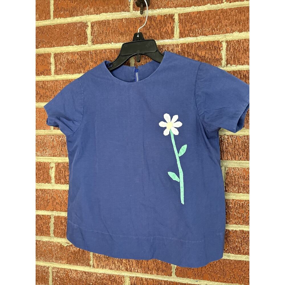 Vintage Baby Girls Dress Shirt Daisy Blue